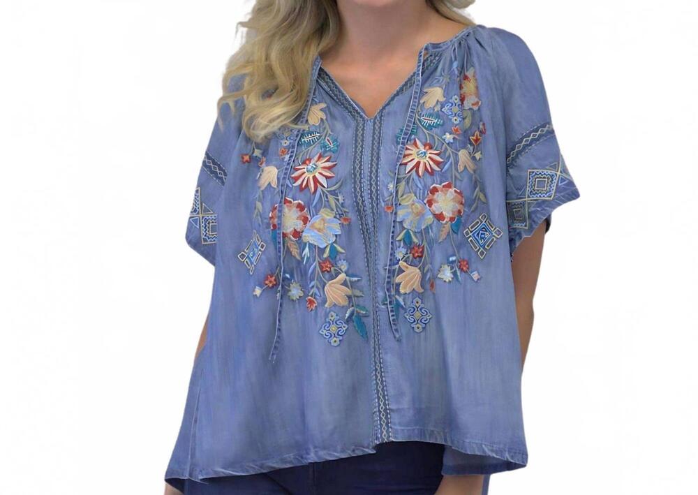 NEW CAITE & KYLA women's betty blouse in blue